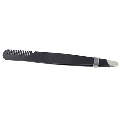 Mehrzweck Augenbrauenpinzette Edelstahl Ergonomisch Präzise Schräge Spitze Augenbrauenpinzette mit Kamm Schwarz