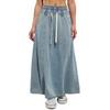Women's Casual Elastic High Waist Loose A-Line Long Flared Denim Skirt