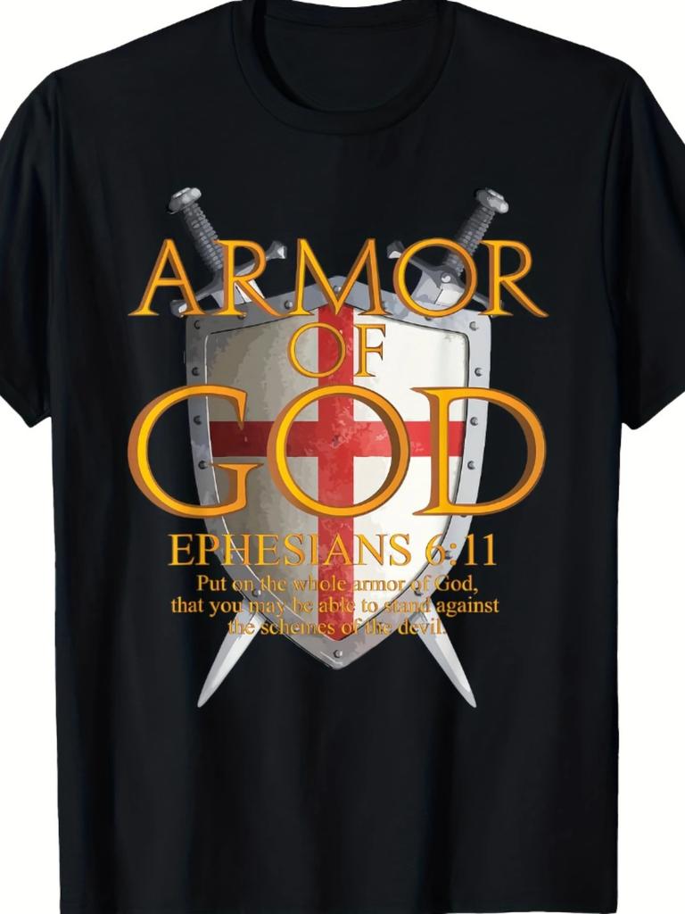 Armor of God Ephesians 6:11 Christian T-Shirt, 100% Cotton, Casual Crew Neck, Sl