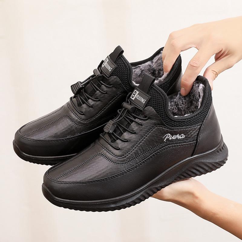Winter Herren Baumwollschuhe Plüsch Verdickt Warmhaltend PU-Leder Stiefel Leicht Lässig Große Größe 47 Qualitäts Baumwoll-Sneakers