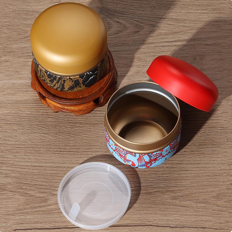 Mini Exquisite Prints Tea Tin Double Cover Tea Storage Container Portable Chinese Style Tea Can Universal Home Kandy Spices Can