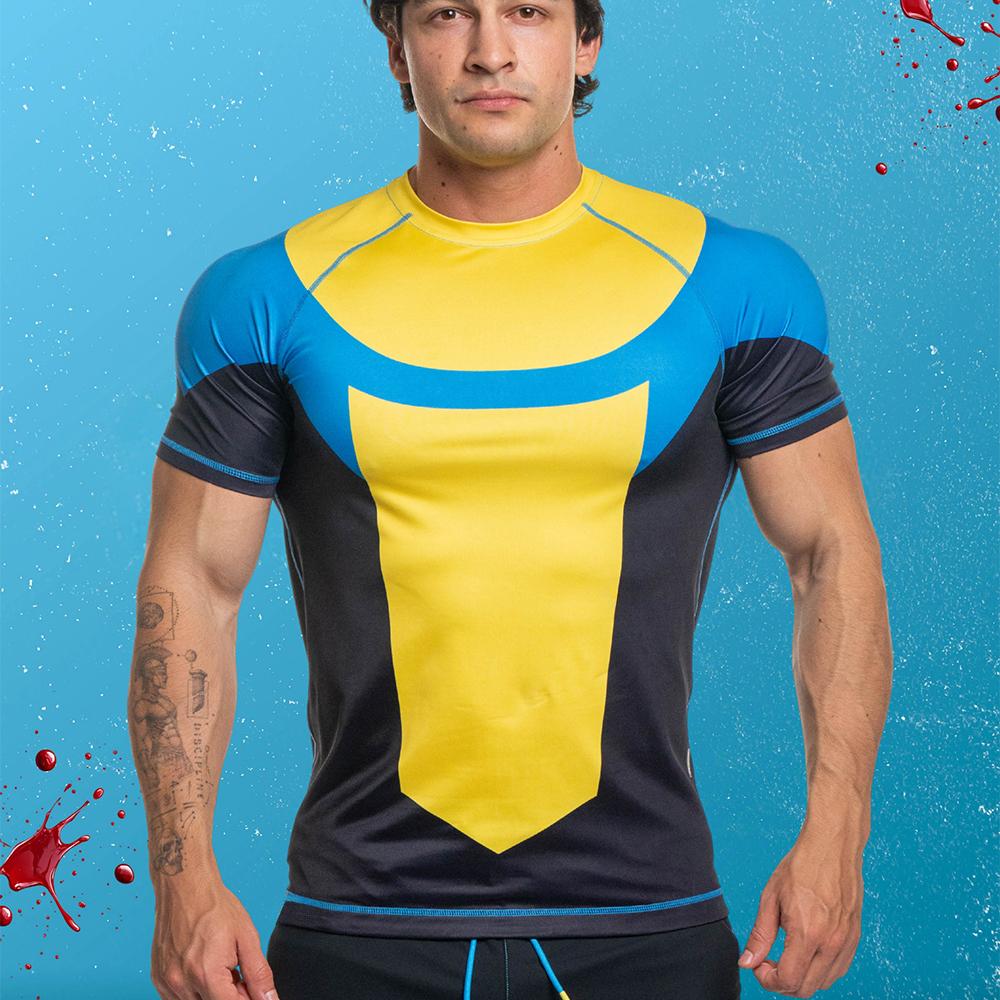 Summer New Skybound Invincible Compression Short Sleeve Men Fitness Exercise Tee Oversized Breathable Quick Drying MMA Sport Top S