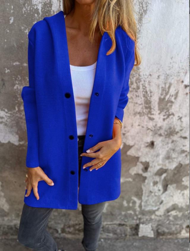 2025 Women's Solid Color Hooded Casual Jacket with Single-Breasted Design