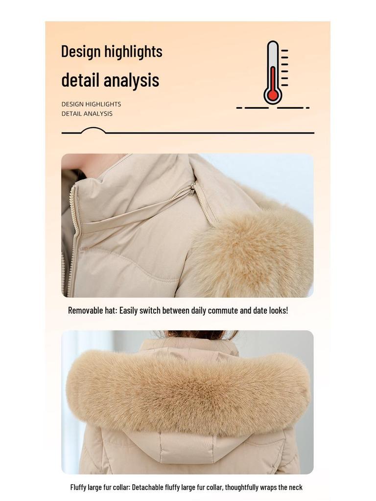 Manteau d'hiver pour femme, style coréen, coupe slim, en coton, avec col en fourrure