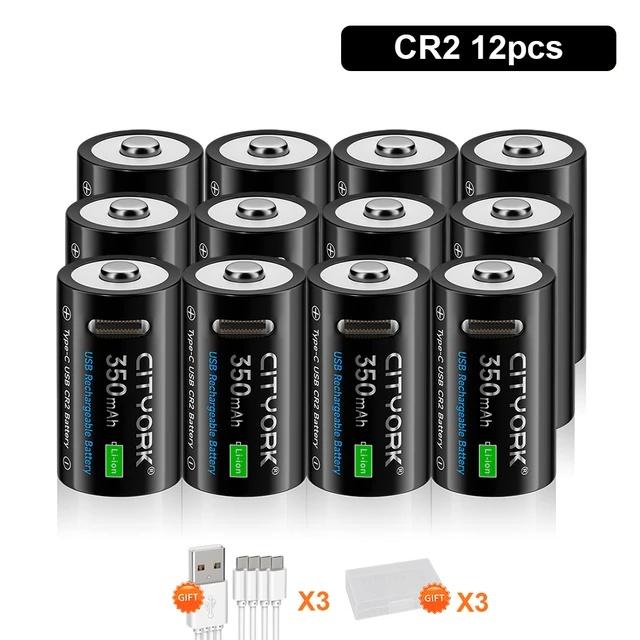 Cityork 3,7V Lithium CR2 Wiederaufladbare Batterie Kamera Entfernungsmesser Scheibenbremsschloss GPS Sicherheit Medizinisches Gerät + Kostenloses Typ-C-Kabel