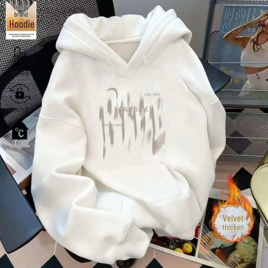 Men's Winter Thick Hooded Sweatshirt 2025 New Style Loose Pullover