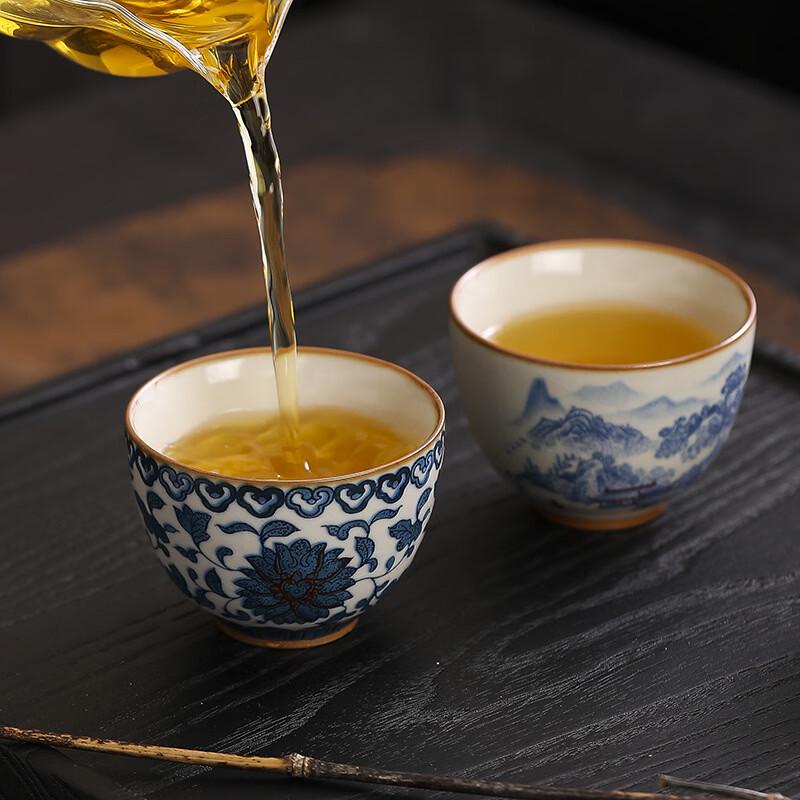 Ru Kiln Style Entwined Lotus Ceramic Teacup