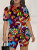 Skull Head 1116 Summer New Versatile Abstract Printed Women's Clothing Suit European and American Women's Clothing Daily Short Sleeve Shorts