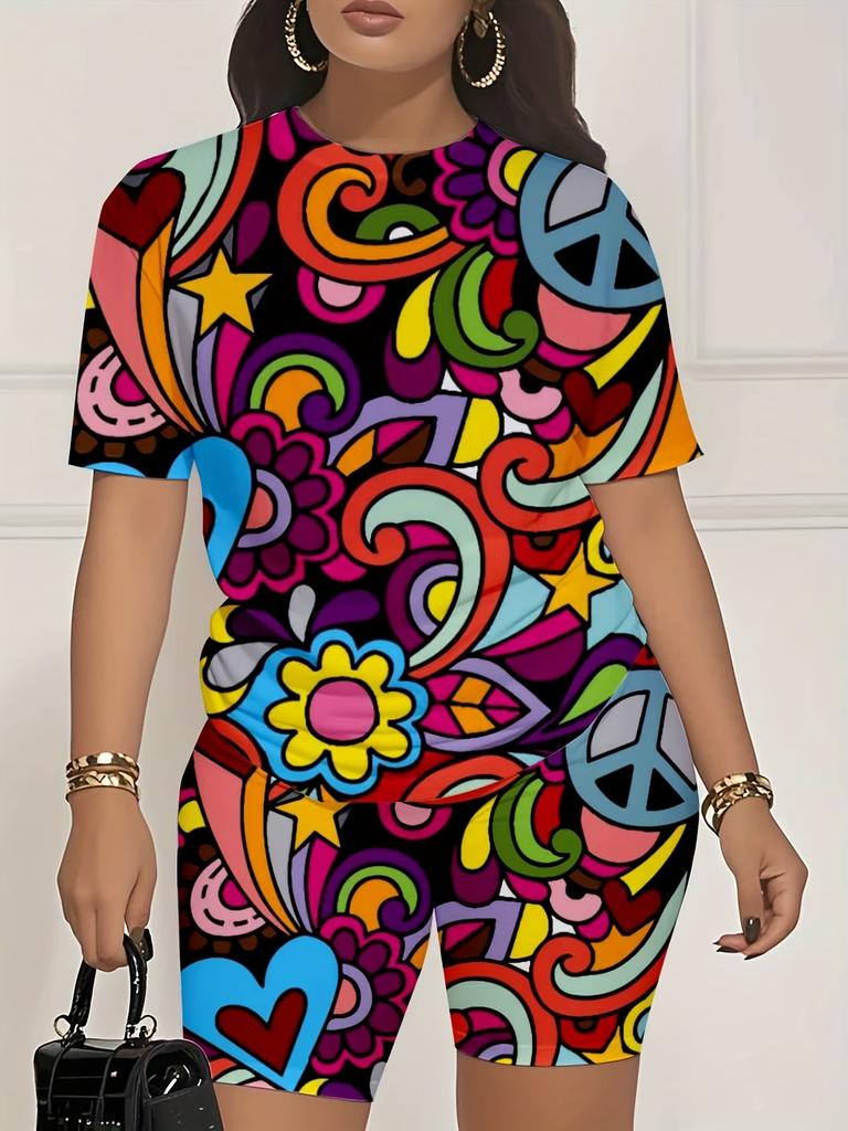 Skull Head 1116 Summer New Versatile Abstract Printed Women's Clothing Suit European and American Women's Clothing Daily Short Sleeve Shorts