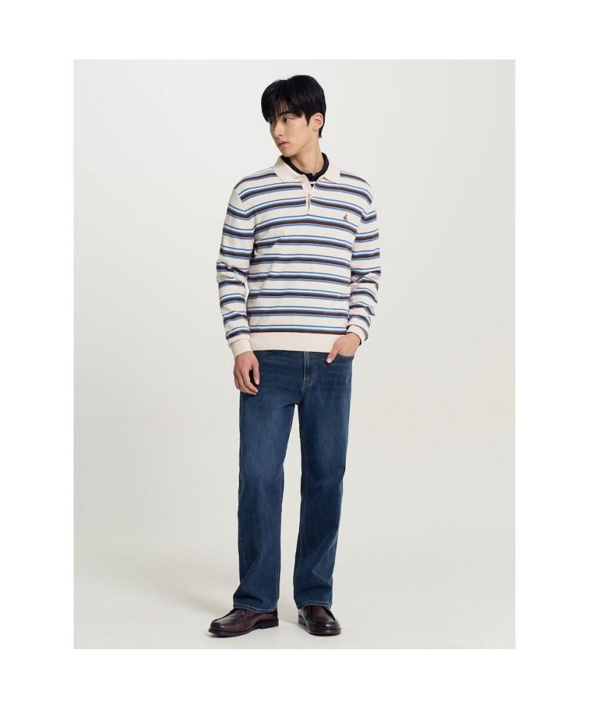 Binpolmen Multi-Stripe Collar Neck Knit Beige