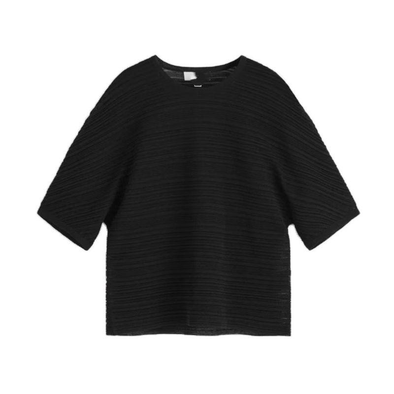 CS Summer New Product Women's Clothes Minimalist Round Neck Short Sleeve Casual Version Stripes Blended Knitting T-shirt 1277630