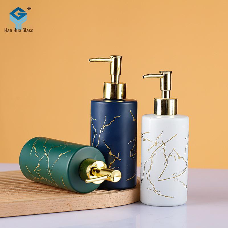 Marble Pattern Glass Pump Bottle for Hand Sanitizer, Shampoo, and Shower Gel