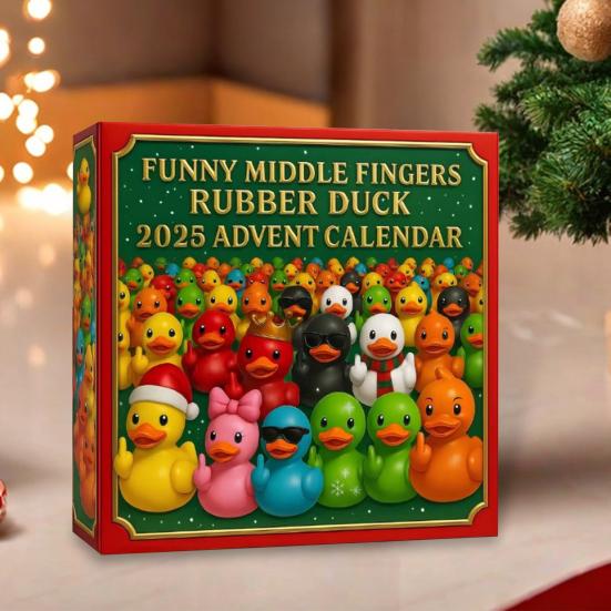 Funny French Bulldog Middle Finger Rubber Duck Advent Calendar 24 Christmas Countdown Box for Tree Decor Festive Bath Toy Gift for Kids Adults