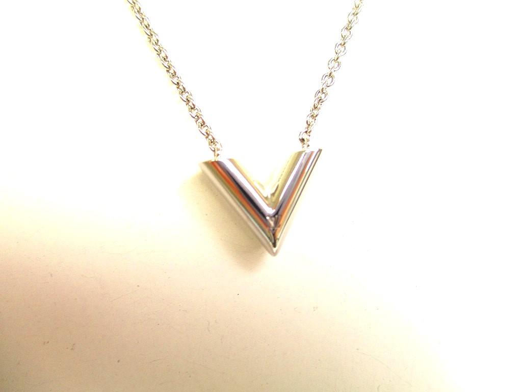 Authentische LOUIS VUITTON versilberte Essential V-Kette Halskette #a158 Generalüberholt