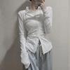 Langärmliges Hemd mit Umlegekragen für Damen, Design Sense Nische, neue, schlanke, schicke Bluse mit Gürtel, College-Stil in Oberteilen