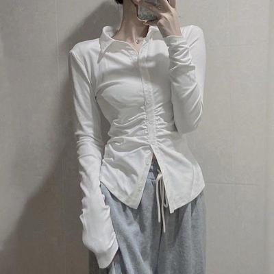 Long-sleeved Turn-down Collar Shirt Women Design Sense Niche New Slim Chic Belted Blouse College Style Inside Tops