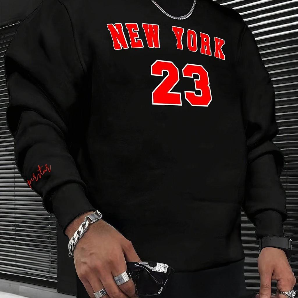 Men's Fashion Trend Casual Long Sleeve Round Neck Pullover Hoodie with Velvet Print for Winter