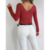 New Reversible V-Neck Long Sleeve Knitted Top Solid Color Round Neck Wool Blend Pullover Sweater Base Shirt