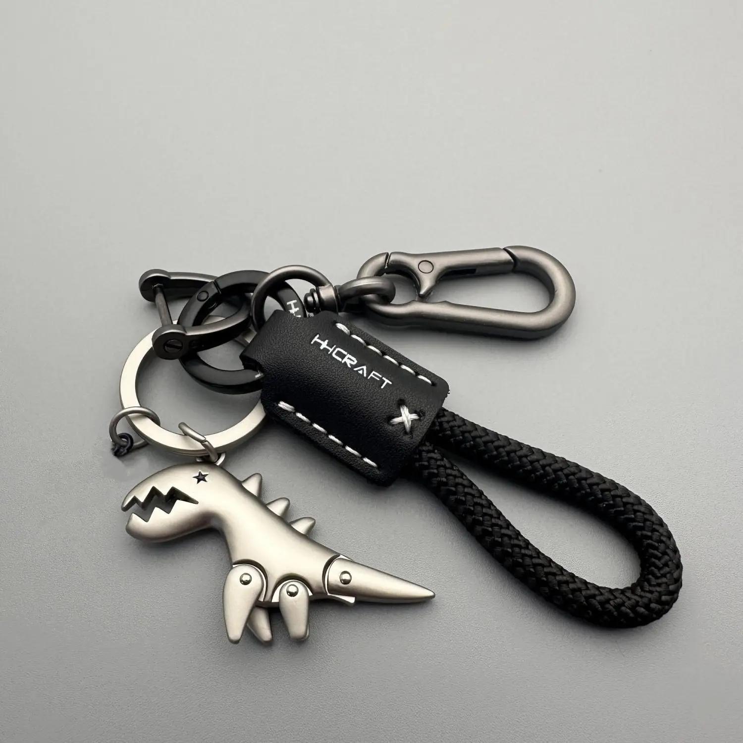 

Dinosaur Keychain for Car Motorcycle, Woven Leather Metal Key Chain, Handbag Backpack Charm Gift Ideas