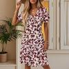 Women's Summer Fashion Leaf Print Dress Casual Beach A-line V-neck Loose Sundress