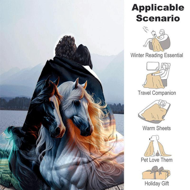 1pc Horse Printing Lightweight Flannel Blanket, Comfortable and Warm Blanket, for Camping Sofa Bed and Couch Office, Gift