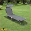 Folding Garden Beach Lounger with Roof, Pool Sunbathing Bed, Gray