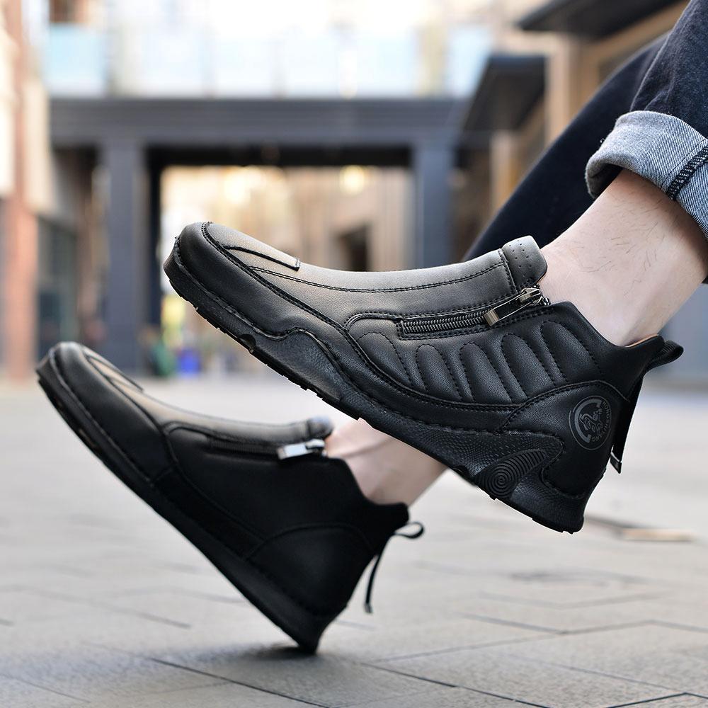 Fashionable Men's Breathable Soft Soled Casual Leather Shoes Brand Spring New Men's Comfortable Side Zipper Octopus Casual Shoes