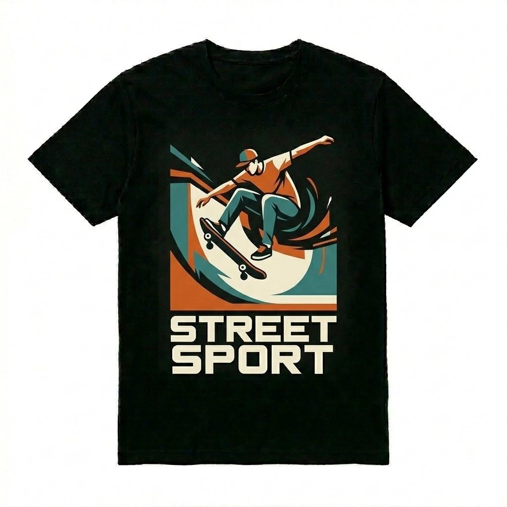 Retro Street Sport Skateboard T-Shirt - Vintage Skater Graphic Tee for Men L