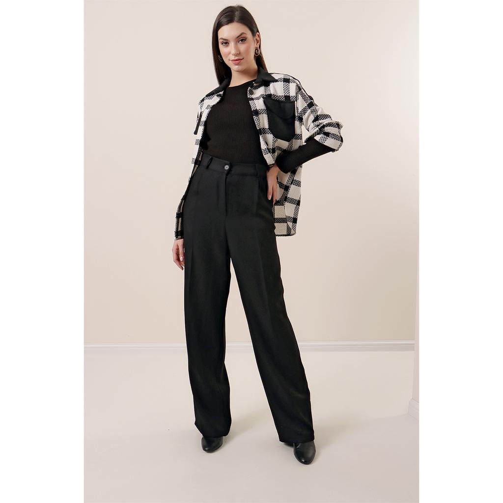 Wool Effect Palazzo Trousers with Side Pockets