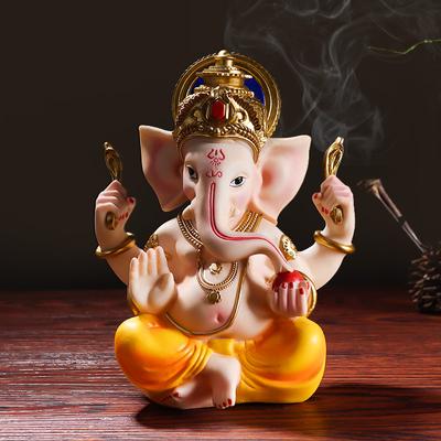 Thai Style Lndian Elephant God Statue Resin Painted Sculpture Hindu God Statue Home Living Room Office God of Wealth Ornament