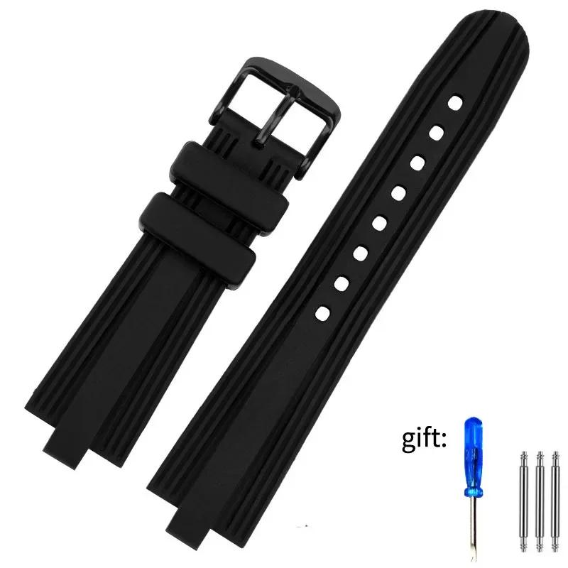 Für Bulgari DIAGONO Serie erhöhte Kante Uhrenarmband wasserdichtes Silikon-Uhrenarmband schwarzes Uhrenzubehör 22 * 7mm