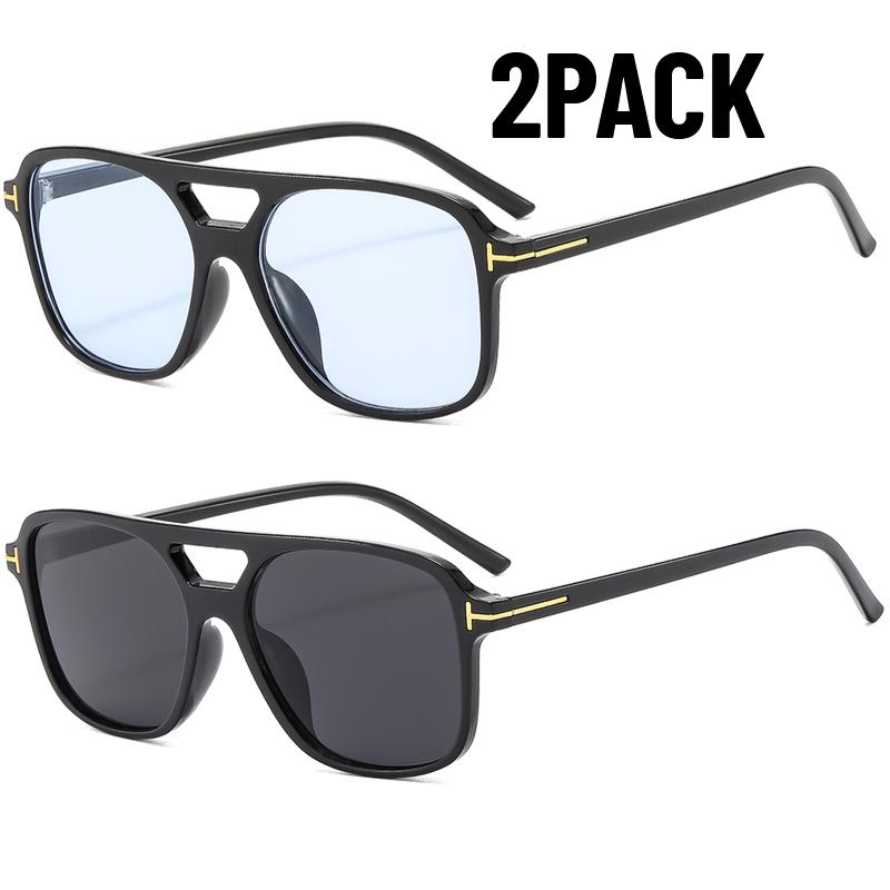 2PACK New Classic Oversized Men Sunglasses Vintage Brand Women Glasses Retro Double Bridges Female Glasses Outdoor Sports UV400