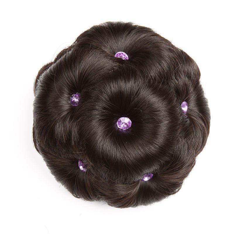 1Pc Synthetic Hair Bun Bud Hair Clips With Diamond Colorful Shiny For Women Ponytail Claw Clip Lifelike Hairpiece Styling Tools