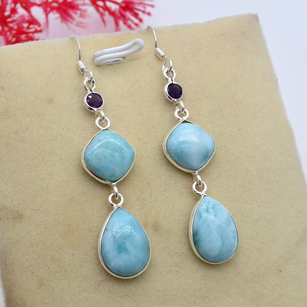 Larimar Earring, 925 Sterling Silver, Dangle Drop Earring, birthday Gift, Designer earring, Women Earring, Gift For Her, Bridesmaid Gift