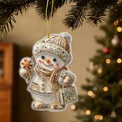 Yousheng 4Pcs/Set Snowman Pendant Christmas Cartoon Pink Snowman 2D Pendant Festive Indoor Outdoor Party Decoration