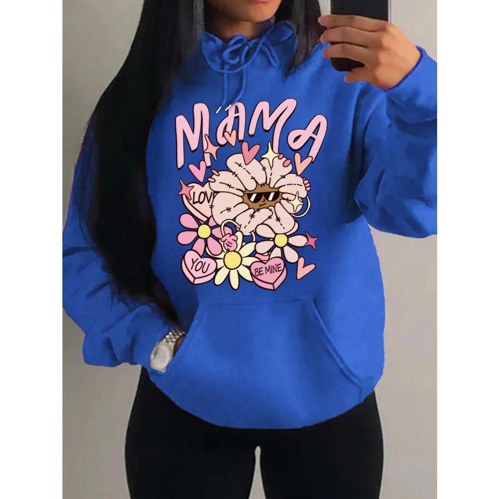 Mama Love You Beautiful Flower Pattern Hoodies Women Casual Comics Clothing Harajuku Y2K Hoody Autumn Fleece Woman