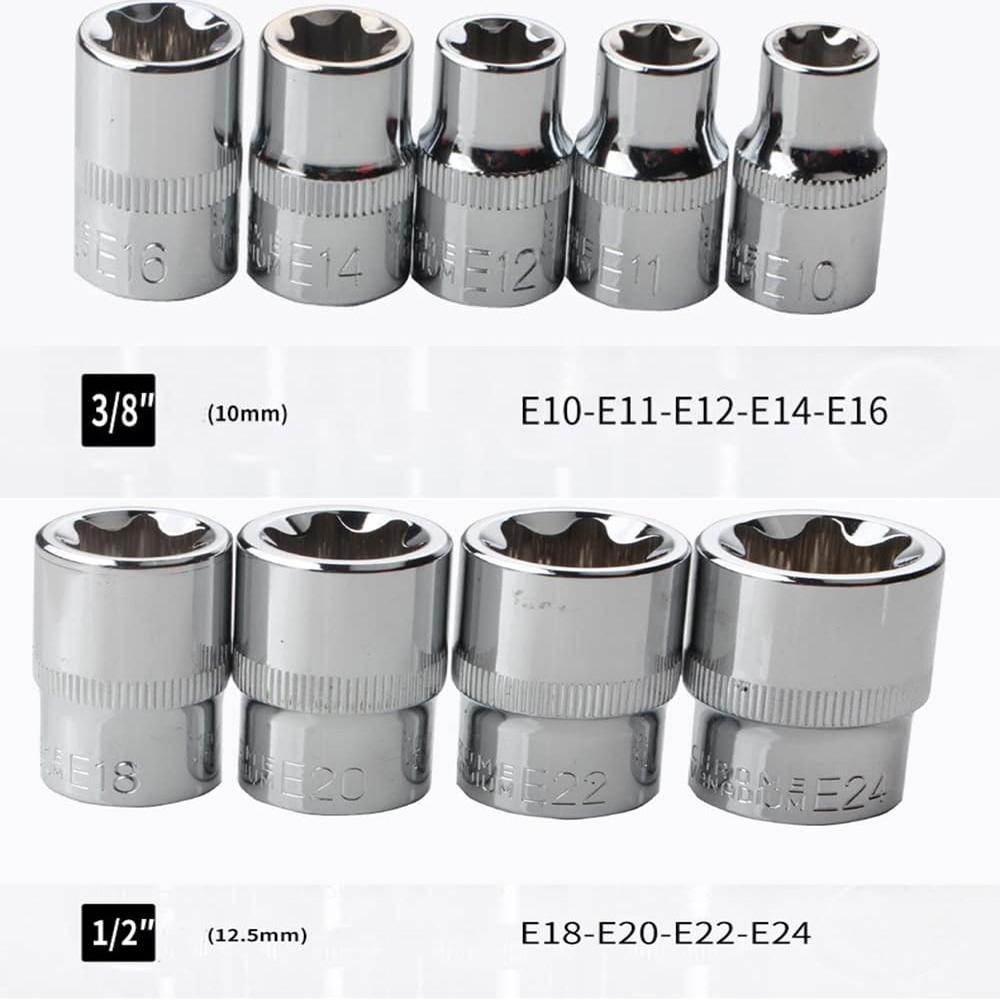 14-teiliges E-Star-Torx-Steckschlüssel-Set für Damen, E4-E24 Außensechskant-Steckschlüssel, für Autoreparaturmechaniker, langlebiges, vielseitiges Handwerkzeug-Set