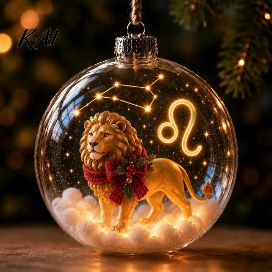 Decorative Spheres for Home Lighted Zodiac Christmas Ornament, Glowing Sign Ball with Warm LED, Acrylic Xmas Balls Party 3D Clear Hanging Pendant Tree