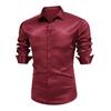 Fashion British Men's Glossy Solid Color Breathable Business Casual Long-sleeved Shirt Men's Lapel Long-sleeved  Glossy Top
