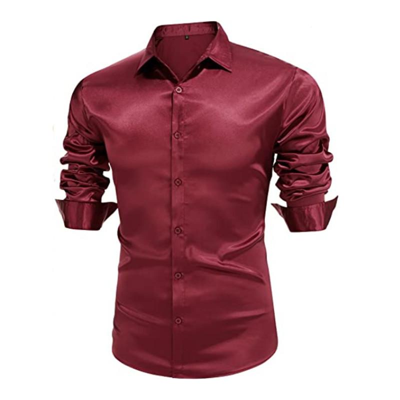 Fashion British Men's Glossy Solid Color Breathable Business Casual Long-sleeved Shirt Men's Lapel Long-sleeved  Glossy Top
