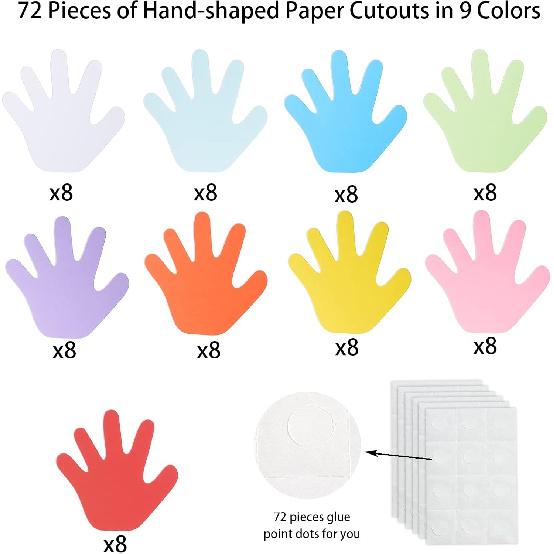 72 Pieces Hand Cutouts Paper Hand Shape Cut-Outs Assorted Color Handprint Shape Cutouts Blank Creative Paper Cutouts for Kids DIY Craft Art Project