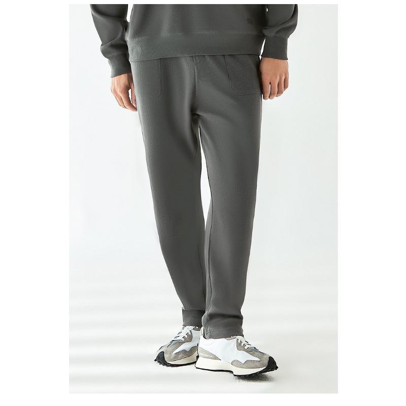 Heavy Knitted Fixed-spun Long Velvet Cotton Yarn Waffle Rubber Waist Straight Dark Gray Korean Style Casual Commuter Sweatpants Men