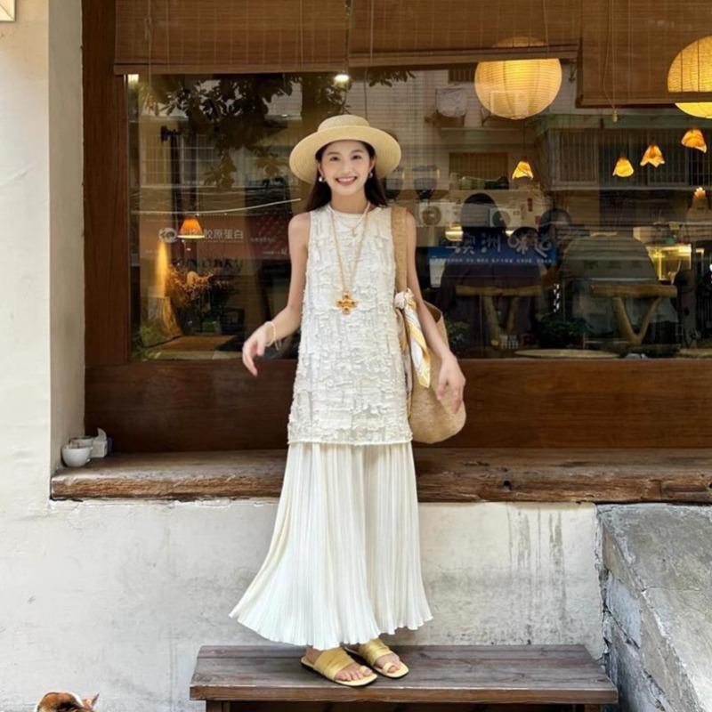 Seaside Vacation Dress Children's Summer New Retro High-end French High-waisted Vest Dress