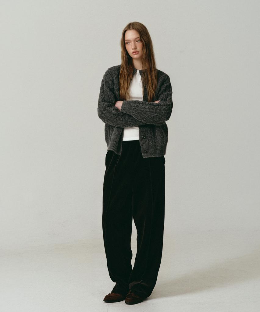 LOSSYROW Chunky Cable Knit Cardigan Charcoal