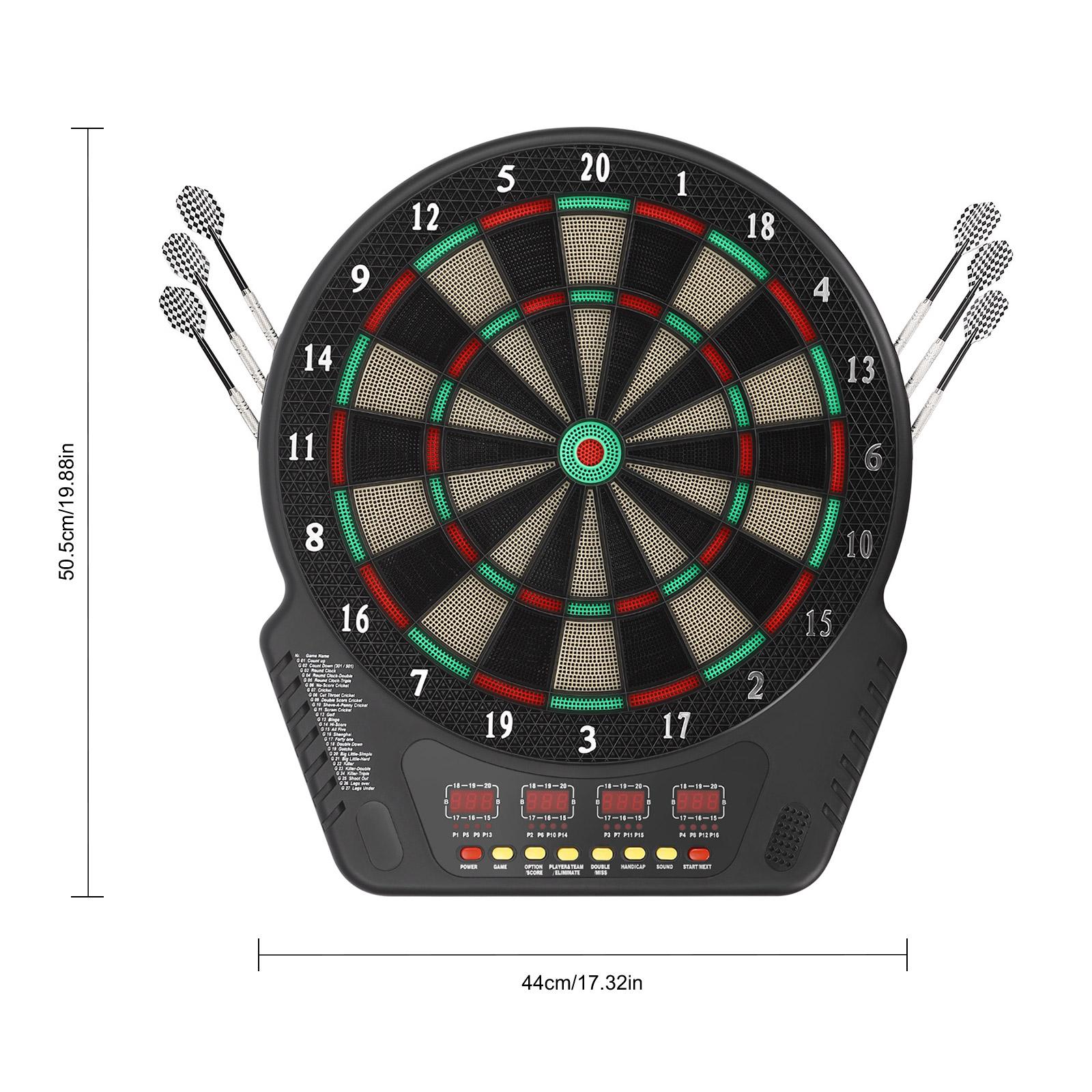 

Electronic Soft Tip Dartboard Set, 27 Games, 243 Variants, Includes 6 Darts, Digital Dartboard with Colorful LED чорний