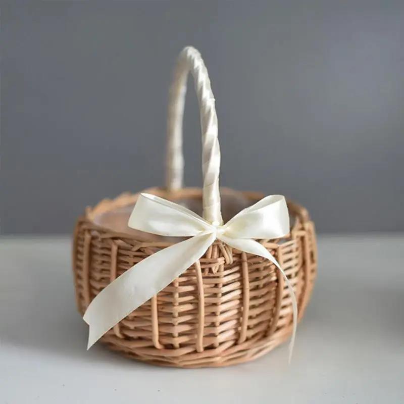 Woven Flower Basket Rattan Storage Multi-functional Hand-Held Wicker Baskets Pot Picnic for Wedding Decor