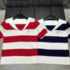 D Brand High-Quality European Style 2026 Early Spring Navy Collar Striped Jacquard Letter Knit Short Sleeve.