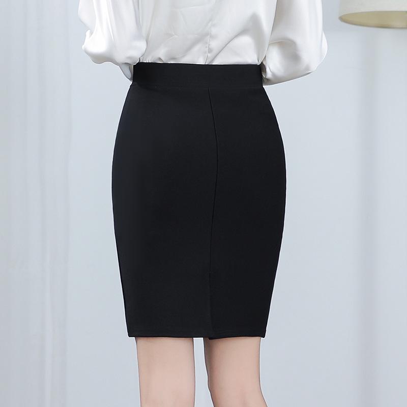 Women's High Waist Elastic Midi Skirt - Plus Size Slimming Hip Wrap In Black for Professional Office Wear