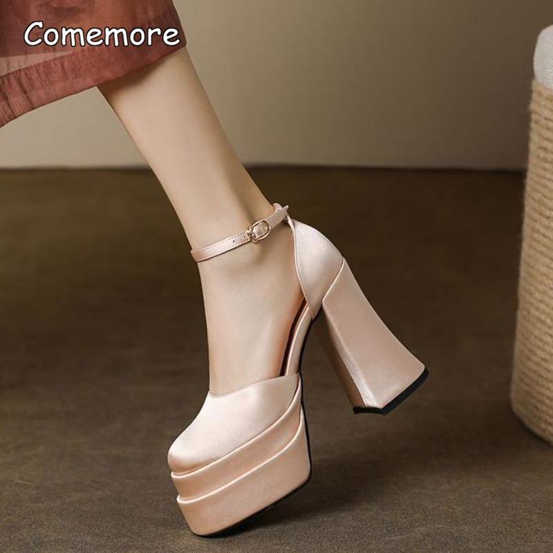 12cm Beige Plateau-Mary-Jane-Schuhe mit Knöchelriemen Elegante Plateau-Sandalen High-Heel-Pumps für Damen Zapatos De Mujer Größe 35