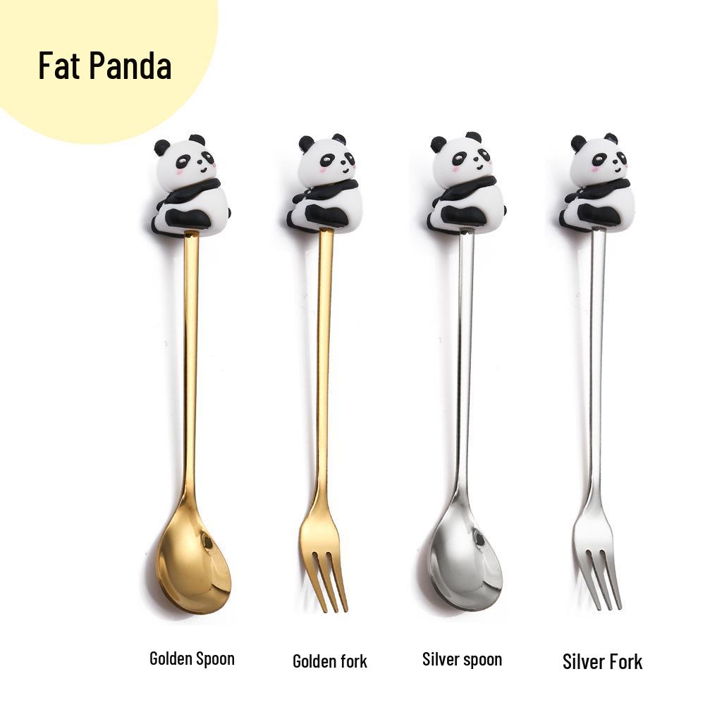 Cartoon Rabbit Christmas Dessert Spoon and Fork Set - Cute Party Favor Stirring Spoon